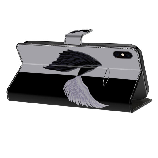 For iPhone 6 / 7 Crystal-Like Painted Vegan Leather Phone Case(Black White Wings)