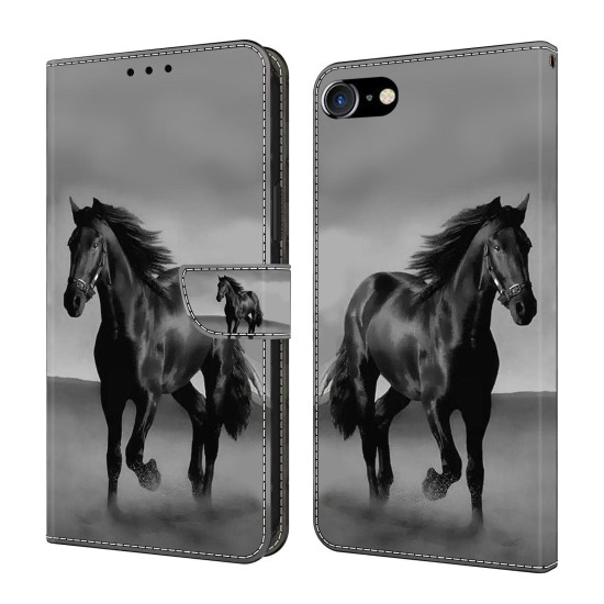 For iPhone 6 / 7 Crystal-Like Painted Vegan Leather Phone Case(Dark Horse)
