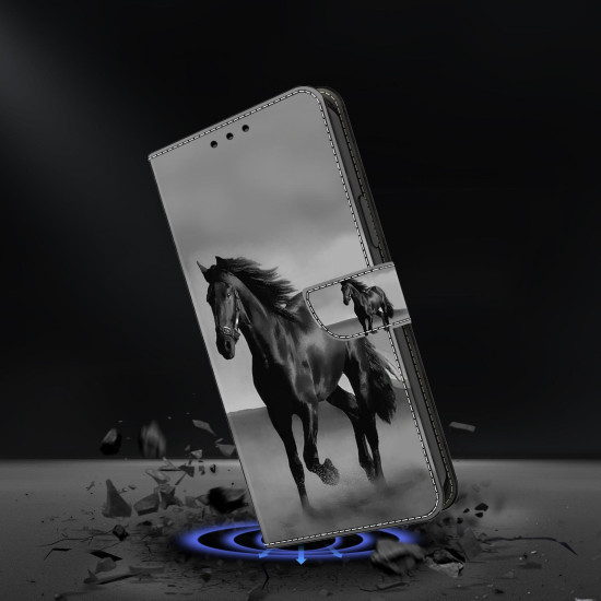 For iPhone 6 / 7 Crystal-Like Painted Vegan Leather Phone Case(Dark Horse)