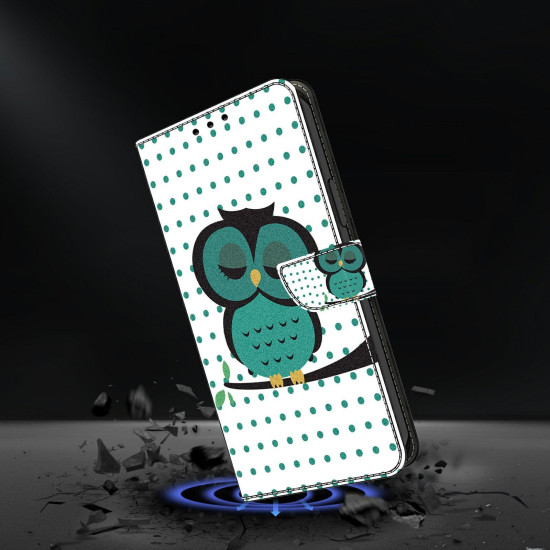 For iPhone 6 / 7 Crystal-Like Painted Vegan Leather Phone Case(Sleeping Owl)