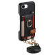 For iPhone 6 / 7 / 8 Litchi Texture Card Bag Ring Holder Vegan Leather + PC Phone Case with Shoulder Strap(Black)
