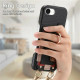 For iPhone 6 / 7 / 8 Litchi Texture Card Bag Ring Holder Vegan Leather + PC Phone Case with Shoulder Strap(Black)