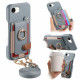 For iPhone 6 / 7 / 8 Litchi Texture Card Bag Ring Holder Vegan Leather + PC Phone Case with Shoulder Strap(Blue)