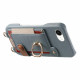 For iPhone 6 / 7 / 8 Litchi Texture Card Bag Ring Holder Vegan Leather + PC Phone Case with Shoulder Strap(Blue)