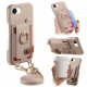 For iPhone 6 / 7 / 8 Litchi Texture Card Bag Ring Holder Vegan Leather + PC Phone Case with Shoulder Strap(Khaki)