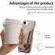 For iPhone 6 / 7 / 8 Litchi Texture Card Bag Ring Holder Vegan Leather + PC Phone Case with Shoulder Strap(Khaki)