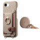 For iPhone 6 / 7 / 8 Litchi Texture Card Bag Ring Holder Vegan Leather + PC Phone Case with Shoulder Strap(Khaki)