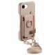 For iPhone 6 / 7 / 8 Litchi Texture Card Bag Ring Holder Vegan Leather + PC Phone Case with Shoulder Strap(Khaki)