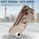 For iPhone 6 / 7 / 8 Litchi Texture Card Bag Ring Holder Vegan Leather + PC Phone Case with Shoulder Strap(Khaki)