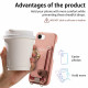 For iPhone 6 / 7 / 8 Litchi Texture Card Bag Ring Holder Vegan Leather + PC Phone Case with Shoulder Strap(Pink)