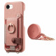 For iPhone 6 / 7 / 8 Litchi Texture Card Bag Ring Holder Vegan Leather + PC Phone Case with Shoulder Strap(Pink)