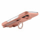 For iPhone 6 / 7 / 8 Litchi Texture Card Bag Ring Holder Vegan Leather + PC Phone Case with Shoulder Strap(Pink)
