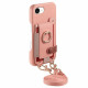 For iPhone 6 / 7 / 8 Litchi Texture Card Bag Ring Holder Vegan Leather + PC Phone Case with Shoulder Strap(Pink)