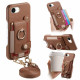 For iPhone 6 / 7 / 8 Litchi Texture Card Bag Ring Holder Vegan Leather + PC Phone Case with Shoulder Strap(Brown)