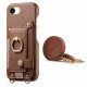 For iPhone 6 / 7 / 8 Litchi Texture Card Bag Ring Holder Vegan Leather + PC Phone Case with Shoulder Strap(Brown)
