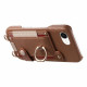 For iPhone 6 / 7 / 8 Litchi Texture Card Bag Ring Holder Vegan Leather + PC Phone Case with Shoulder Strap(Brown)