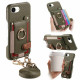 For iPhone 6 / 7 / 8 Litchi Texture Card Bag Ring Holder Vegan Leather + PC Phone Case with Shoulder Strap(Midnight Green)