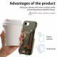 For iPhone 6 / 7 / 8 Litchi Texture Card Bag Ring Holder Vegan Leather + PC Phone Case with Shoulder Strap(Midnight Green)