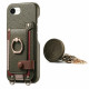 For iPhone 6 / 7 / 8 Litchi Texture Card Bag Ring Holder Vegan Leather + PC Phone Case with Shoulder Strap(Midnight Green)