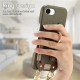 For iPhone 6 / 7 / 8 Litchi Texture Card Bag Ring Holder Vegan Leather + PC Phone Case with Shoulder Strap(Midnight Green)