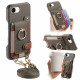 For iPhone 6 / 7 / 8 Litchi Texture Card Bag Ring Holder Vegan Leather + PC Phone Case with Shoulder Strap(Gray)