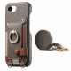 For iPhone 6 / 7 / 8 Litchi Texture Card Bag Ring Holder Vegan Leather + PC Phone Case with Shoulder Strap(Gray)