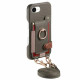 For iPhone 6 / 7 / 8 Litchi Texture Card Bag Ring Holder Vegan Leather + PC Phone Case with Shoulder Strap(Gray)