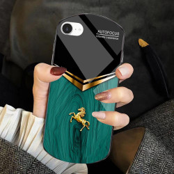 For iPhone SE 2022 Wood Texture Golden Horse Pattern TPU + PC + Tempered Glass Phone Case(Green)