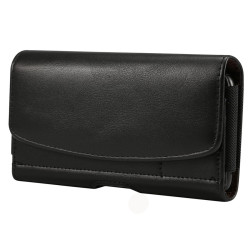 Lambskin Elastic Band Men 4.8 Inch Mobile Phone Universal Hanging Waist Leather Case with Card Slot(Black)