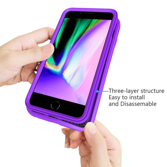 For iPhone SE 2022 / SE 2020 Wave Pattern 3 in 1 Silicone+PC Shockproof Protective Case(Purple)