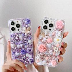 For iPhone 7 / 8  Rose Hand-set Diamond PC Phone Case(Pink)