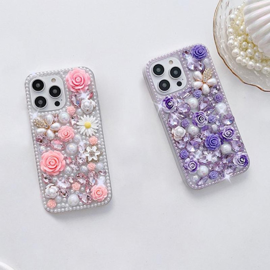 For iPhone 7 / 8  Rose Hand-set Diamond PC Phone Case(Pink)