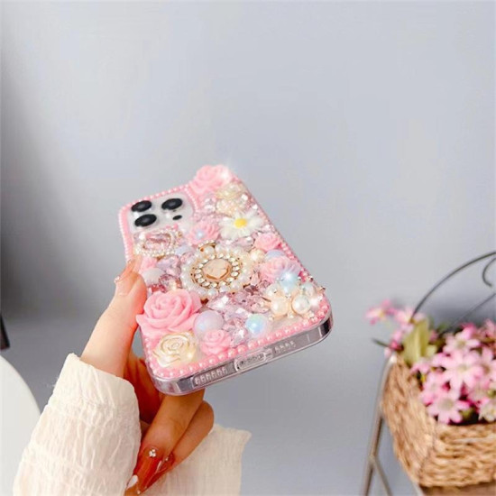 For iPhone 7 / 8  Diamond Inlaid Rose PC Phone Case(White)