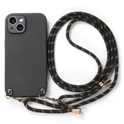 For iPhone 7 / 8 / SE 2022 / SE 2020 Carbon Fiber Texture Leather Back Phone Case with Crossbody Strap(Black)