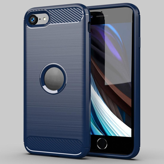 For  iPhone SE 2022 / SE 2020 Brushed Texture Carbon Fiber TPU Case(Navy Blue)