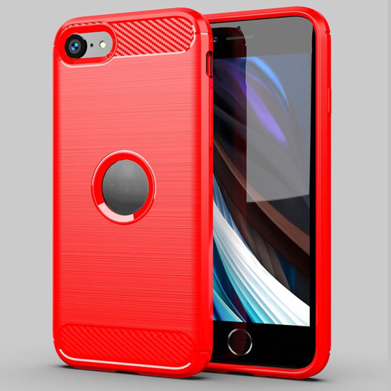For  iPhone SE 2022 / SE 2020 Brushed Texture Carbon Fiber TPU Case(Red)