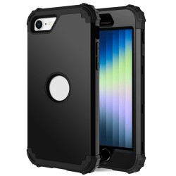 For iPhone SE 2022 / SE 2020 Silicone + PC Three-piece Anti-drop Mobile Phone Protection Back Cover(Black)