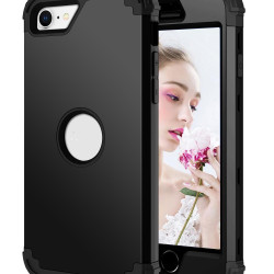 For iPhone SE 2022 / SE 2020 Silicone + PC Three-piece Anti-drop Mobile Phone Protection Back Cover(Black)