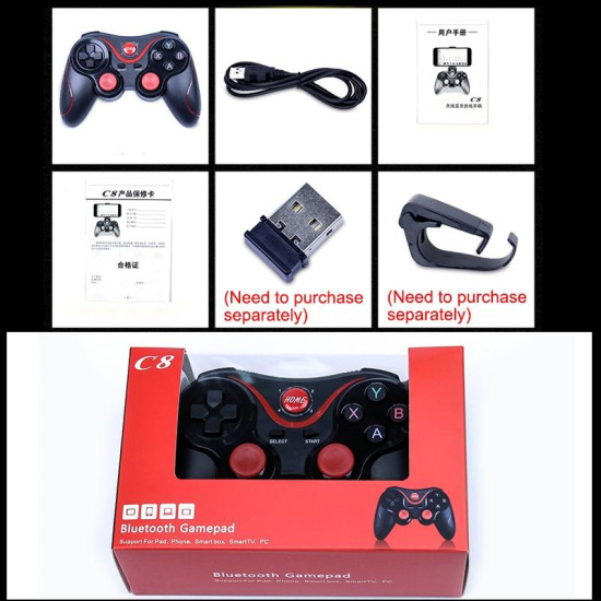 C8 Bluetooth Gaming Controller Grip Game Pad  For Android / iOS  / PC / PS3