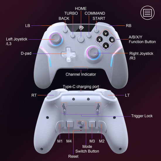 EasySMX  X20 Wireless Enhanced RGB Controller For PC/NS/TV/Phone/Laptop(White)