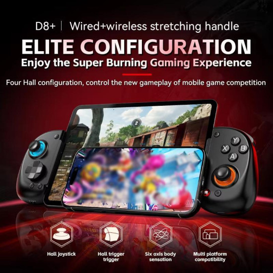 D8+ Wired & Wireless Telescopic Game Controller Foldable USB-C  Hall Sensing Joystick For Switch/Android/IOS/PC(White)