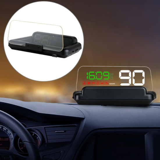 C500 Car HUD Virtual HD Projection Headup Display With Adjustable Reflection Board Speed RPM Water Temperature Oil Consumption Driving Distance Time Voltage Display Over Speed Alarm Connect OBD2 InterfaceGreen