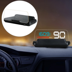 C500 Car HUD Virtual HD Projection Headup Display With Adjustable Reflection Board Speed RPM Water Temperature Oil Consumption Driving Distance Time Voltage Display Over Speed Alarm Connect OBD2 InterfaceBlue