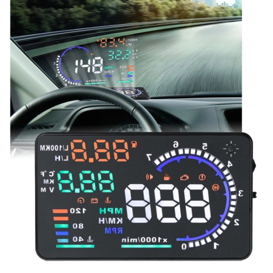 A8 55 inch Car OBDII HUD Warning System Vehiclemounted Head Up Display Projector with LED Support Fuel Consumption Over Speed Alarm Water Temperature Fault Diagnosis