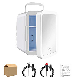 4L 45W Home Car Dual Purpose Refrigerator With Touch Light Makeup Mirror, CN Plug(White)
