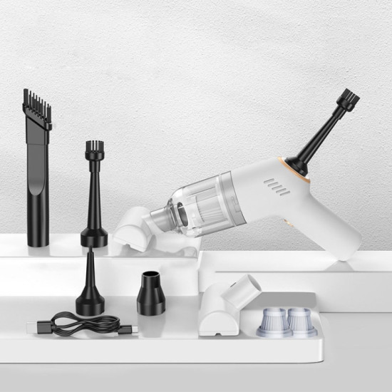 Wireless Charging Car Vacuum Cleaner Mini Handheld High Power Wet and Dry Vacuum Cleaner, Color: White+2 Filters