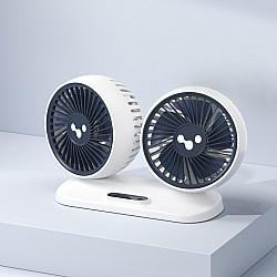 12v/24v Car Fan USB Interface Powerful Double Head Electric Fan(Pearl White)