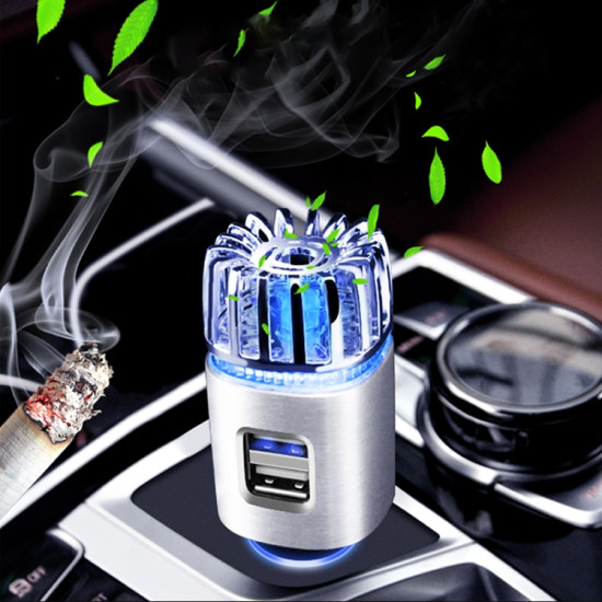 2 in 1 Car Negative-ion Aromatherapy Air Purifier Humidifier + Dual USB Port Car Charger (Silver)
