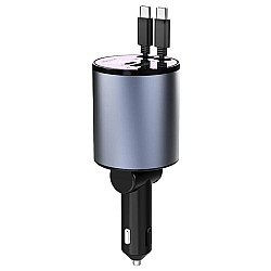 100W Metal Car Retractable Cable Cigarette Lighter Charger, Specification: TYPE-C+TYPE-C (PD+QC)