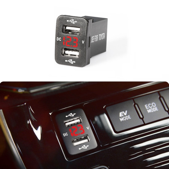 Car Charger Original Hole Non-Destructive Modification Of Dual Usb Car Charger With Line Suitable For Toyota(FTWU Red Light)